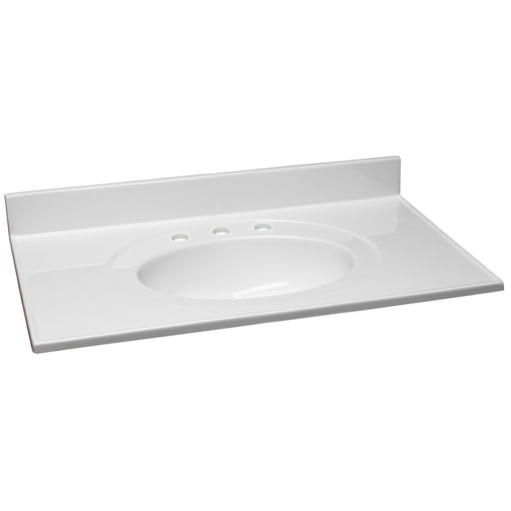 Solid White Ceramic Vanity Top with Backsplash, 37"