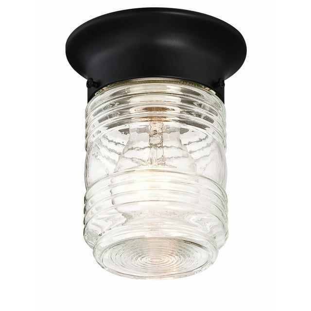 Matte Black Glass Jar Indoor/Outdoor Flush Mount Ceiling Light