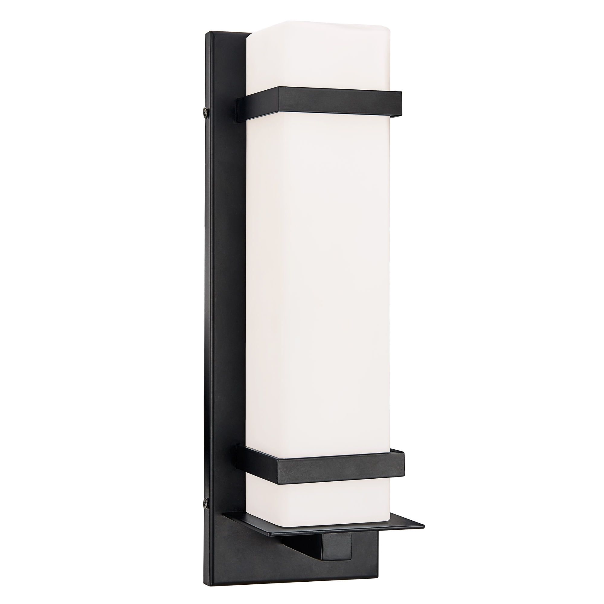 Davis Matte Black Modern Indoor/Outdoor Wall Light with Etched White Opal Glass