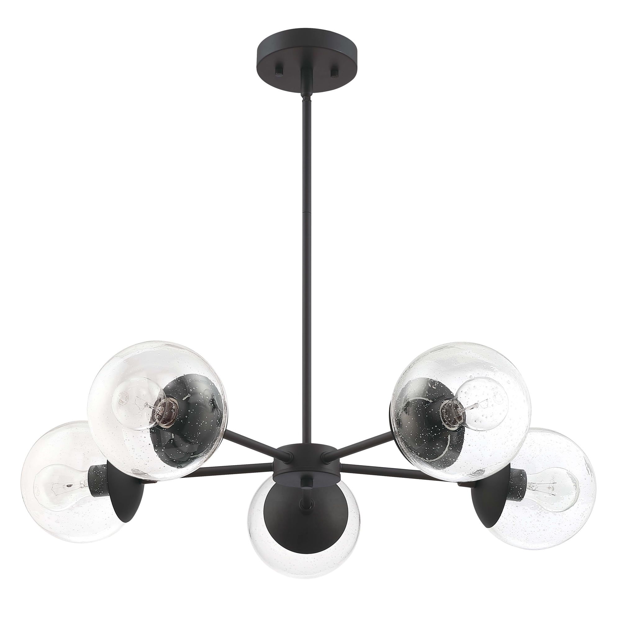 Matte Black 5-Light Chandelier with Seedy Glass Shades