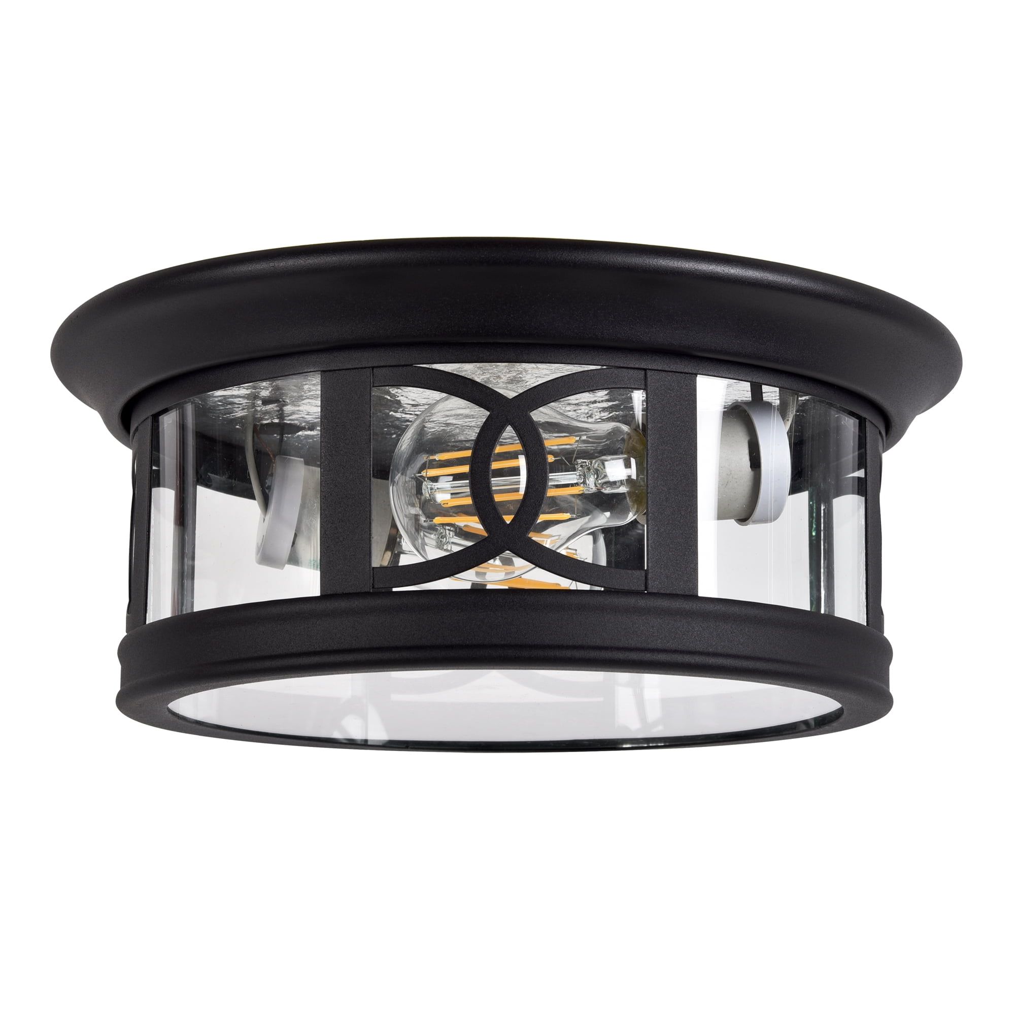 Summit 12" Textured Matte Black Drum Ceiling Light with Clear Glass