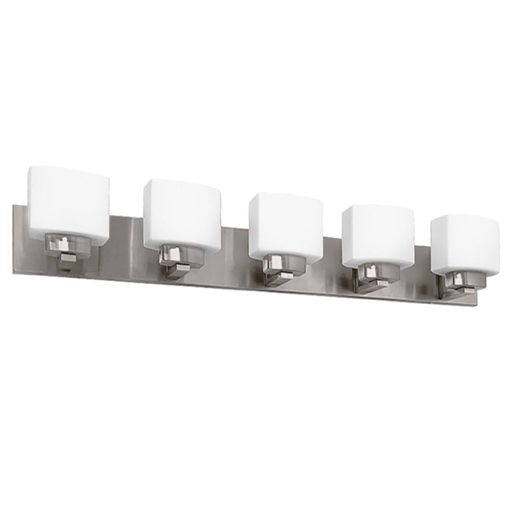 Satin Nickel 5-Light Vanity Light with Frosted Glass Shades