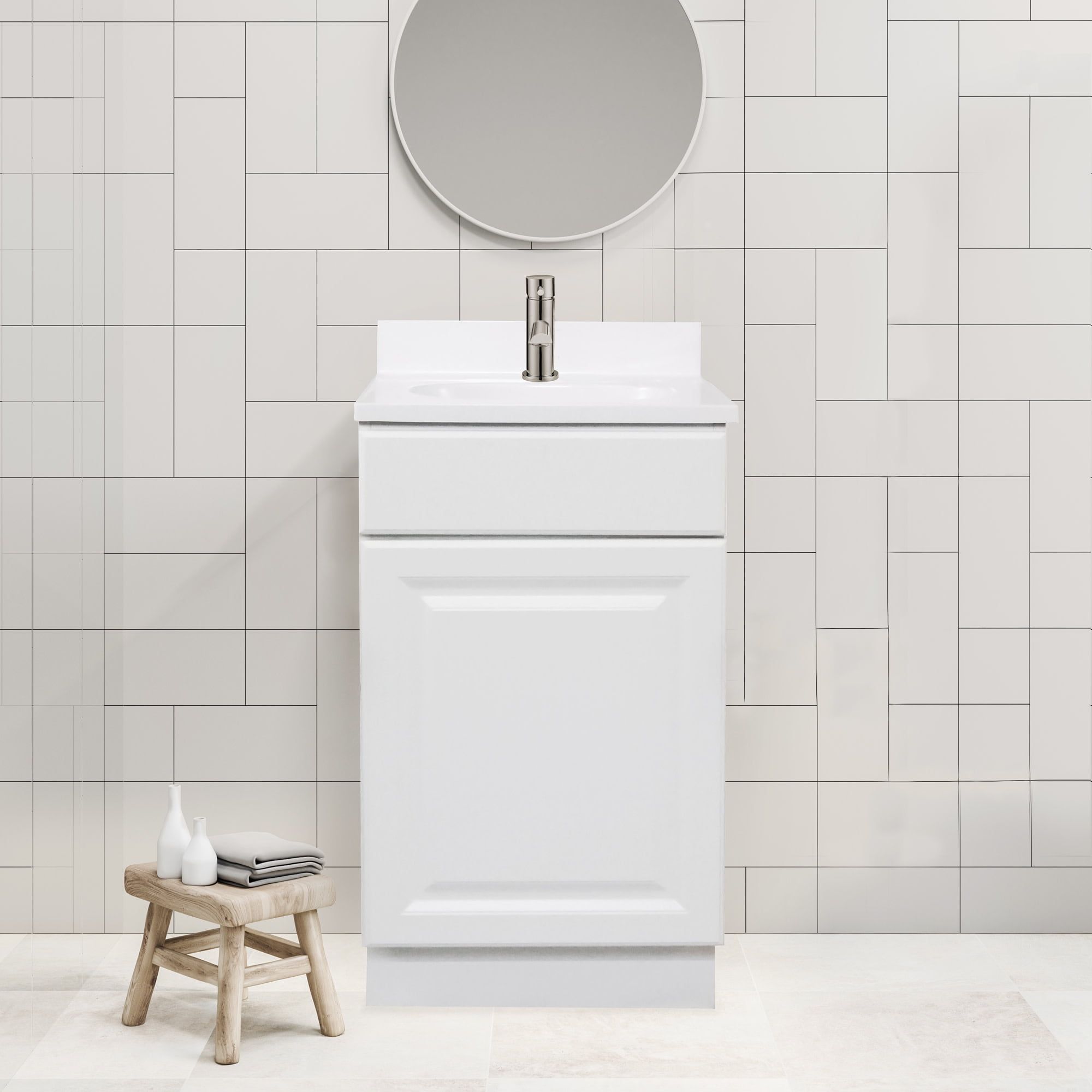 White MDF 18-Inch Single Door Bathroom Vanity