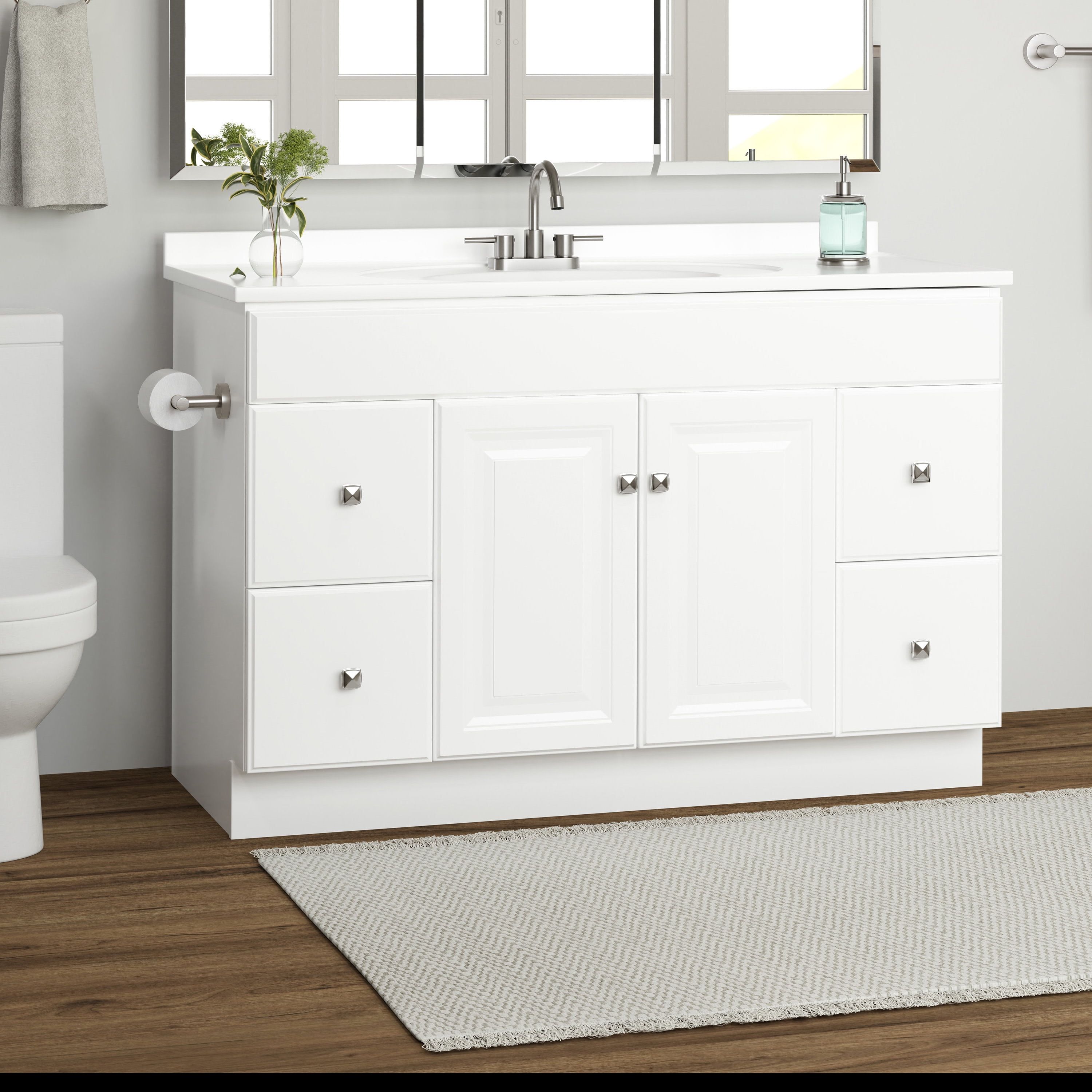 Wyndham 48-Inch Semi-Gloss White MDF Freestanding Bathroom Vanity