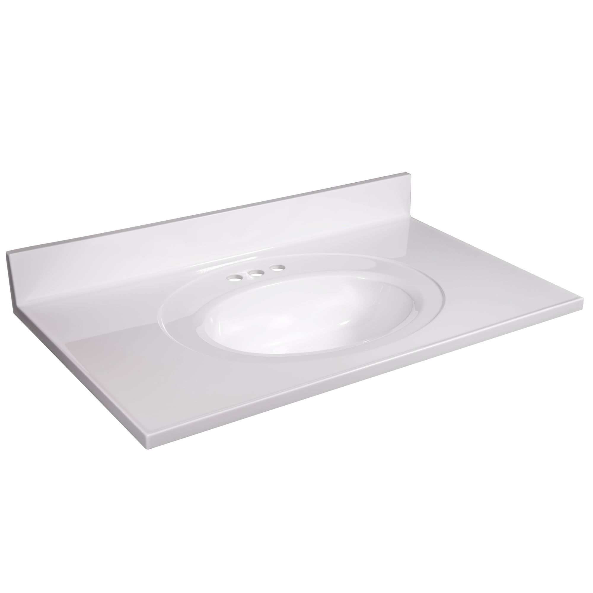 Solid White 37-Inch Cultured Marble Vanity Top with Integrated Sink