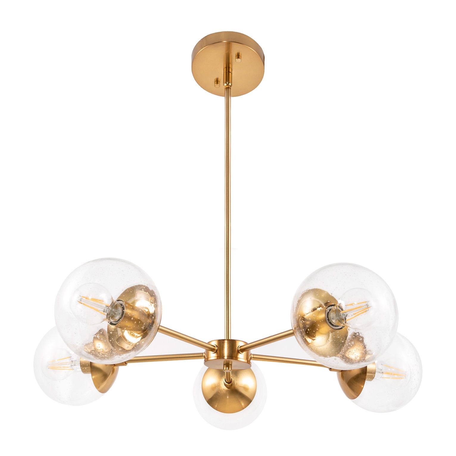 Satin Gold 5-Light Chandelier with Seedy Glass Shades