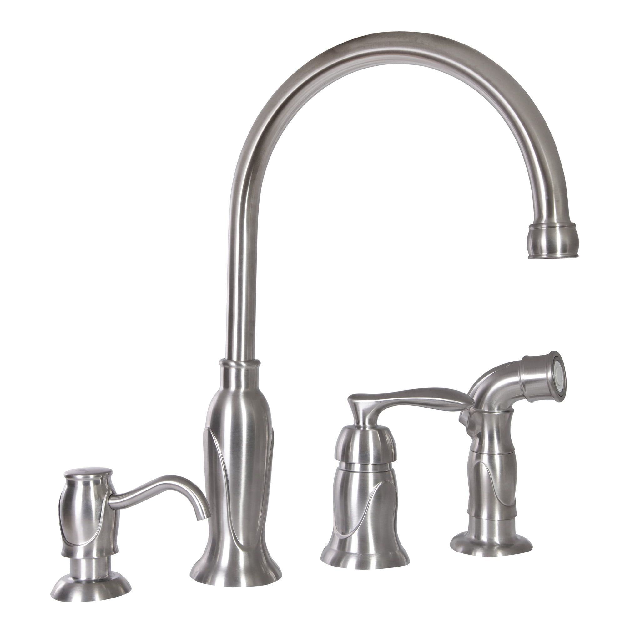 Satin Nickel Kitchen Faucet with Pull-out Spray and Soap Dispenser