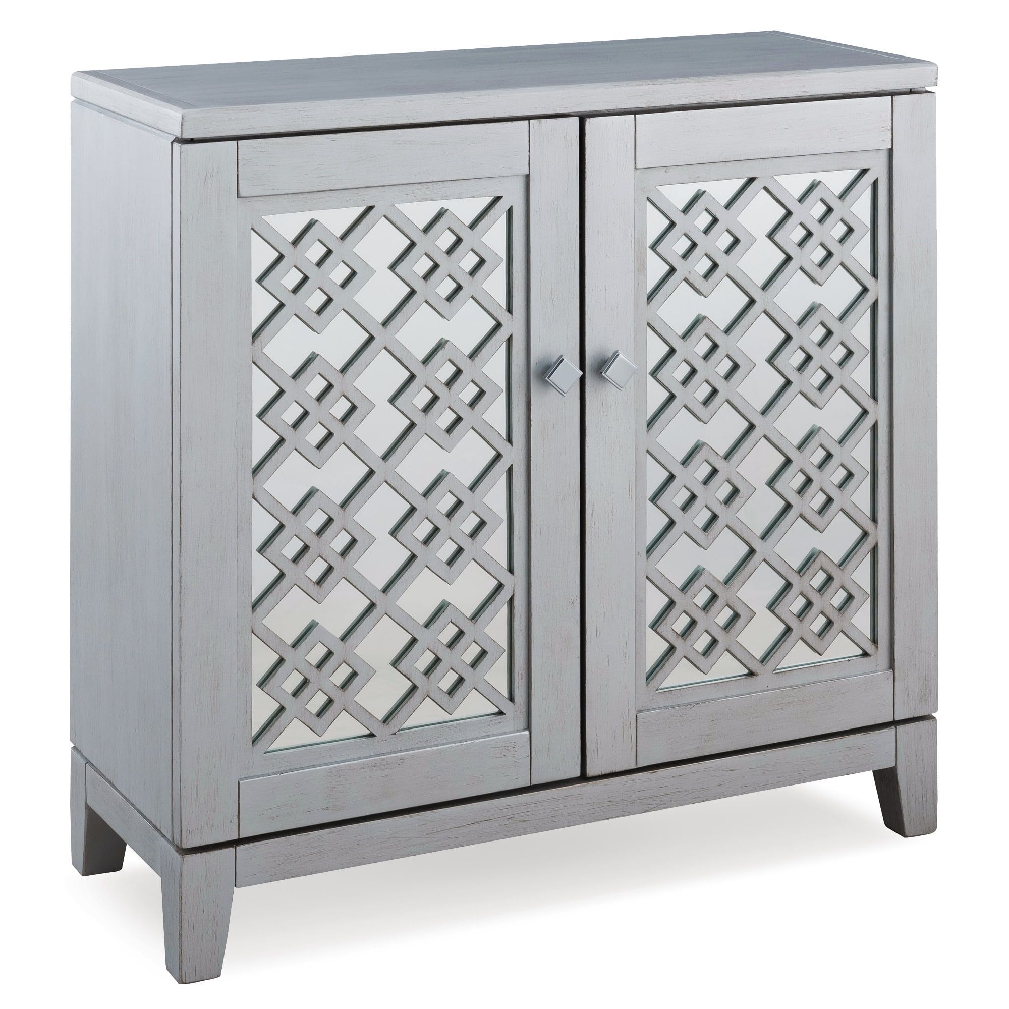 Silver Leaf Mirrored Diamond Filigree Entryway Cabinet