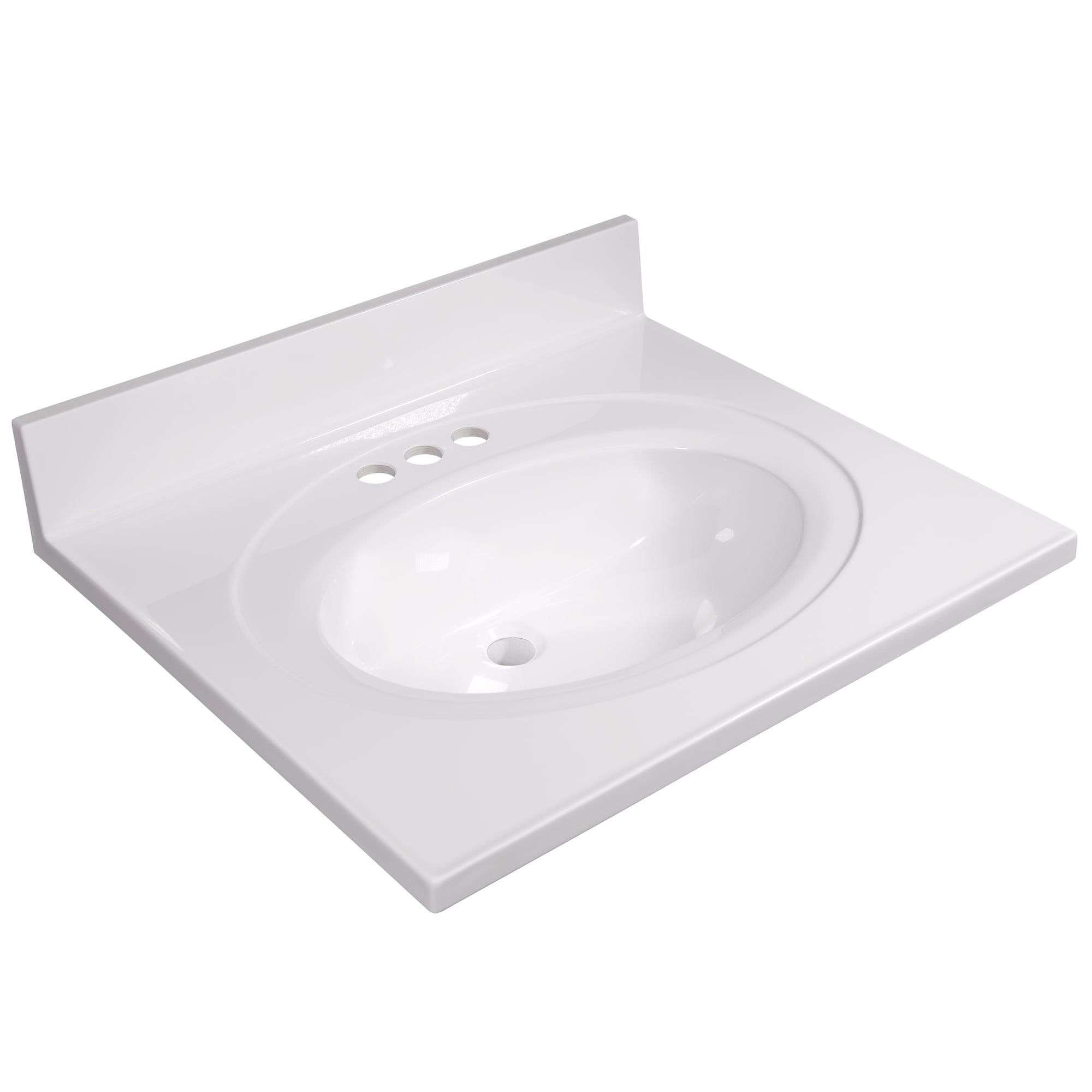 Solid White Cultured Marble Vanity Top with Integrated Oval Bowl, 25-inch