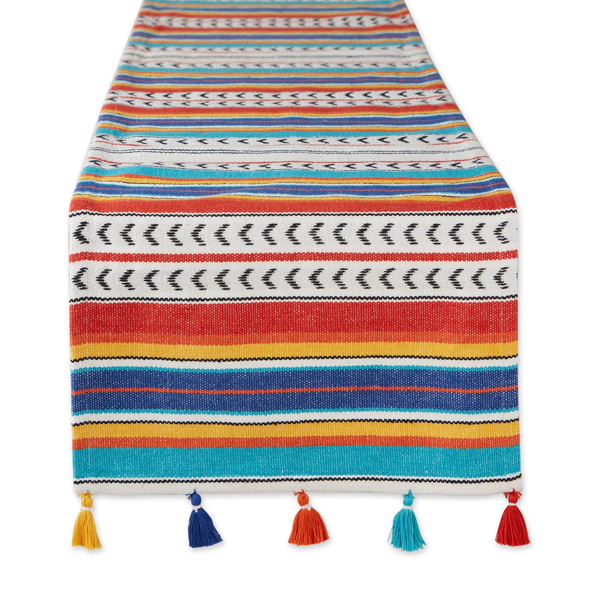 Picante Stripe Cotton Table Runner with Tassels, 13x72