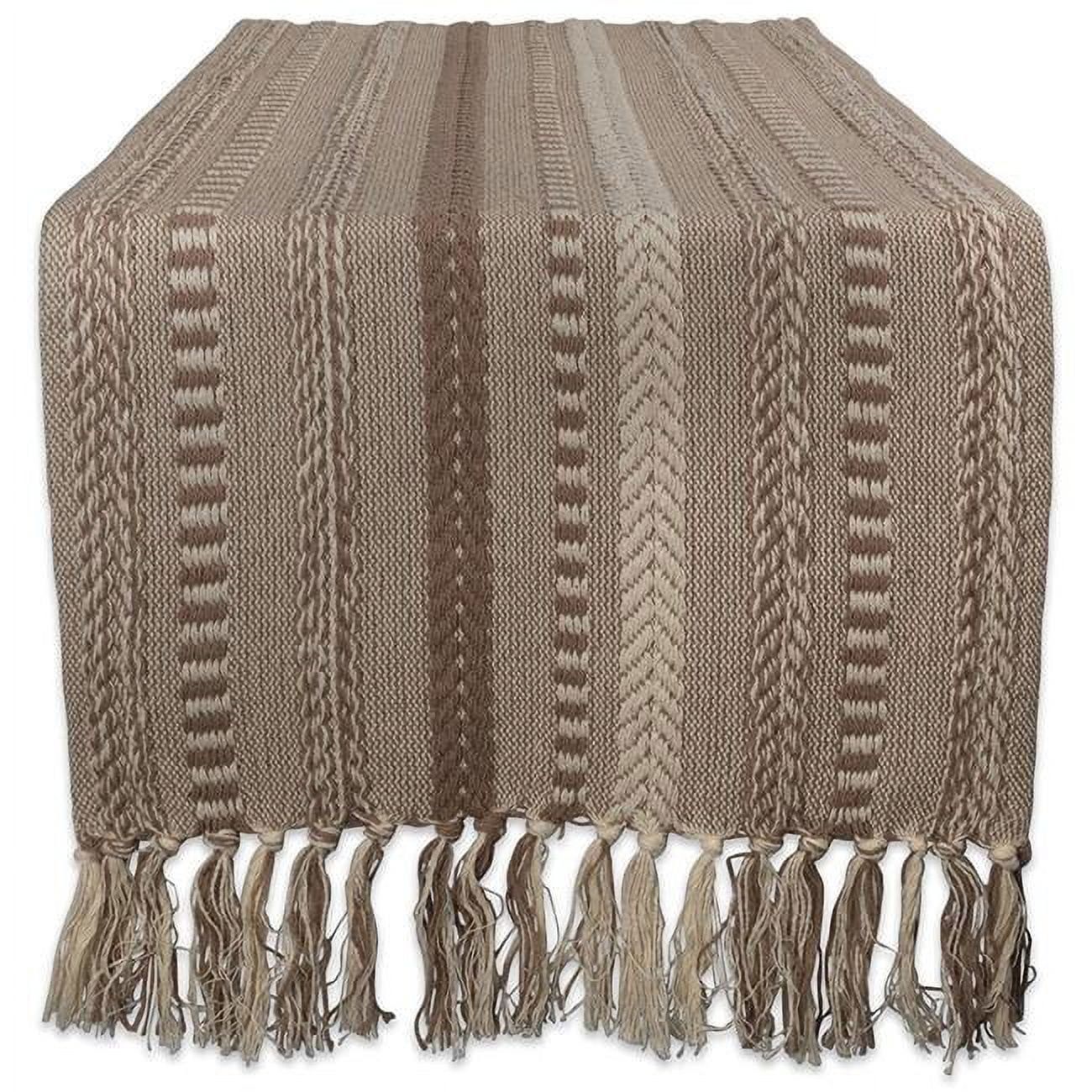 Stone Braided Cotton Table Runner with Fringe, 15x108"