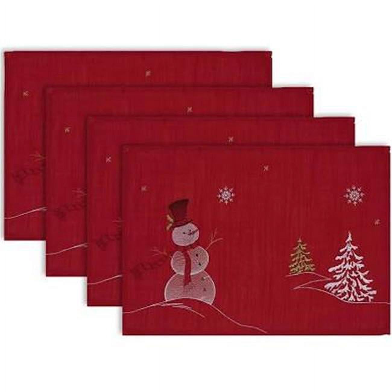 Red Embroidered Snowman Christmas Placemats Set of 4