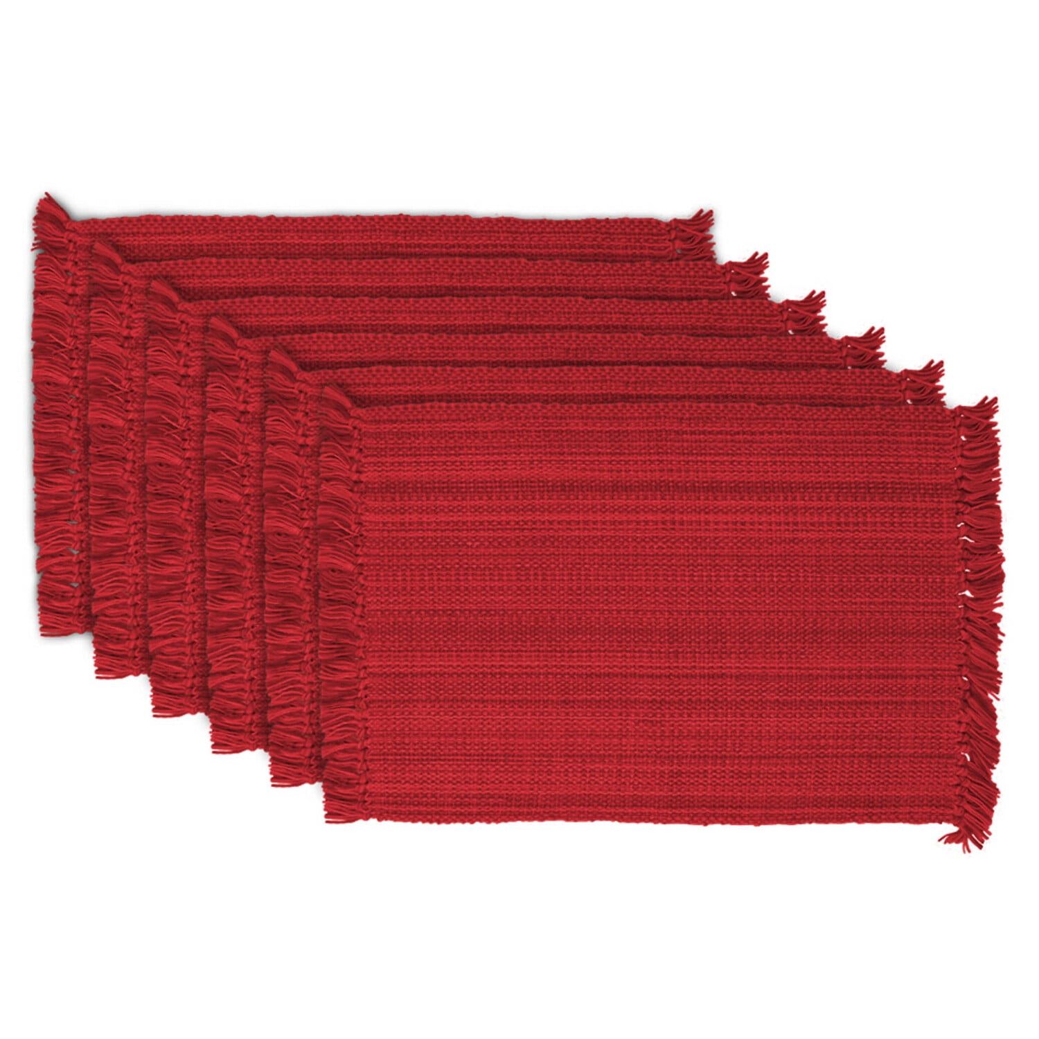 Tango Red Variegated Fringe Fabric Placemats, 13x19, Set of 6