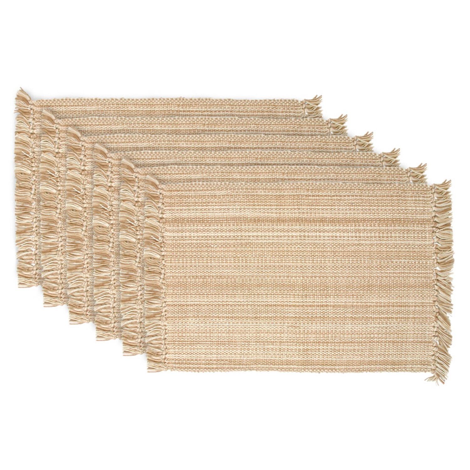 Taupe Variegated Fringe Fabric Placemats Set of 6