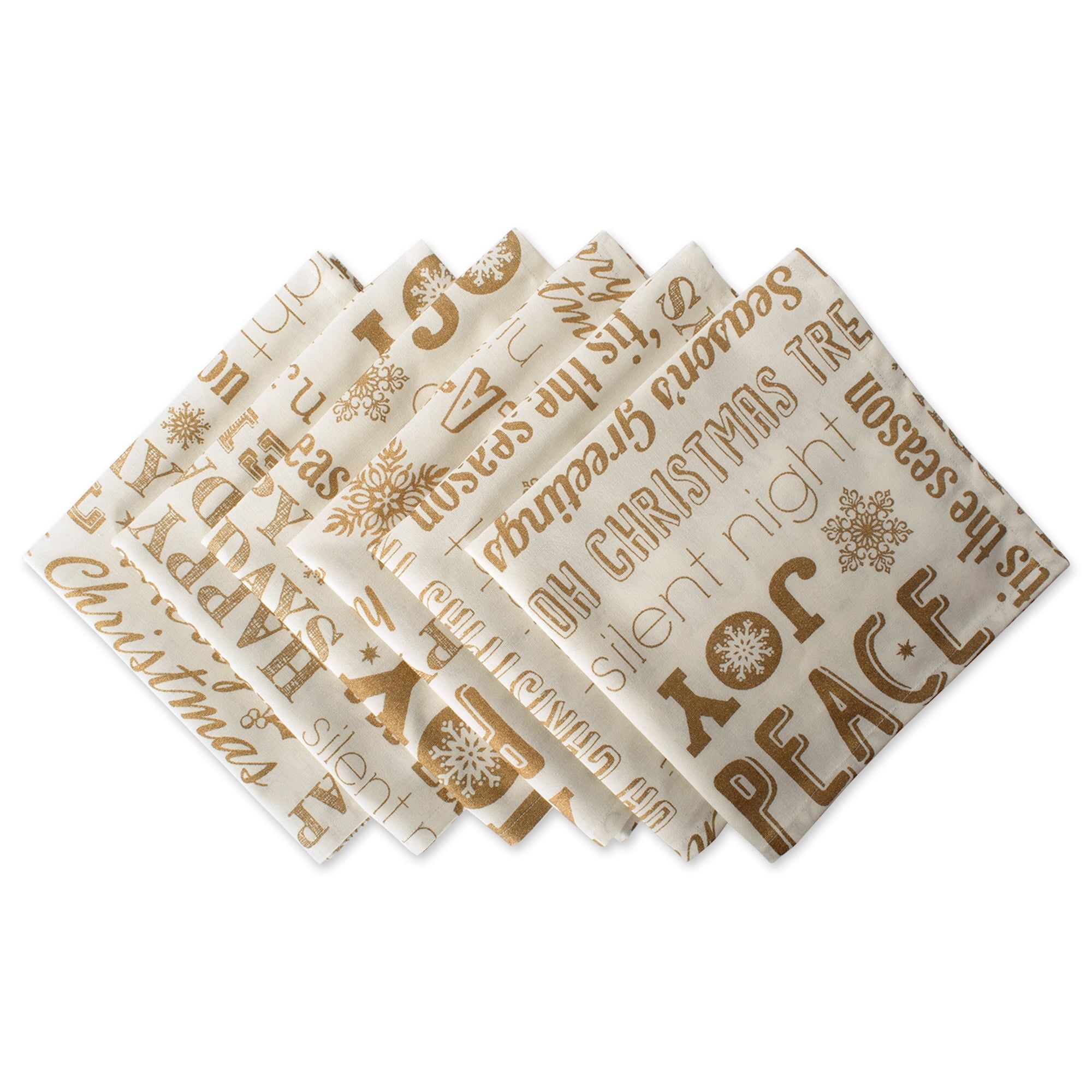 Gold Christmas Typography Cotton Napkin Set, 6 Pieces