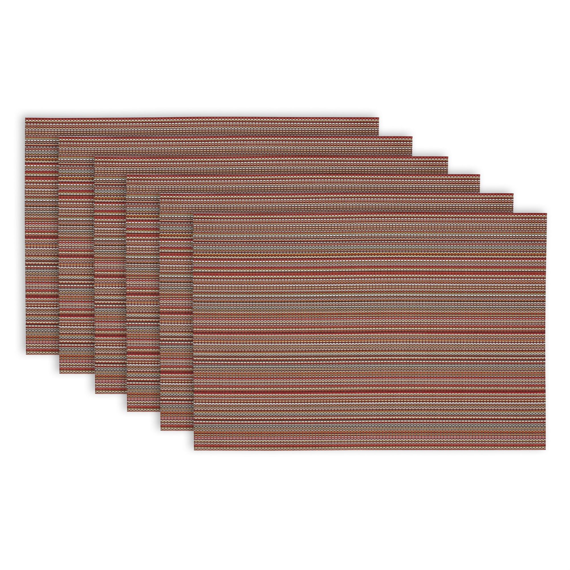 Tango Red Striped Vinyl Rectangular Placemats, Set of 6