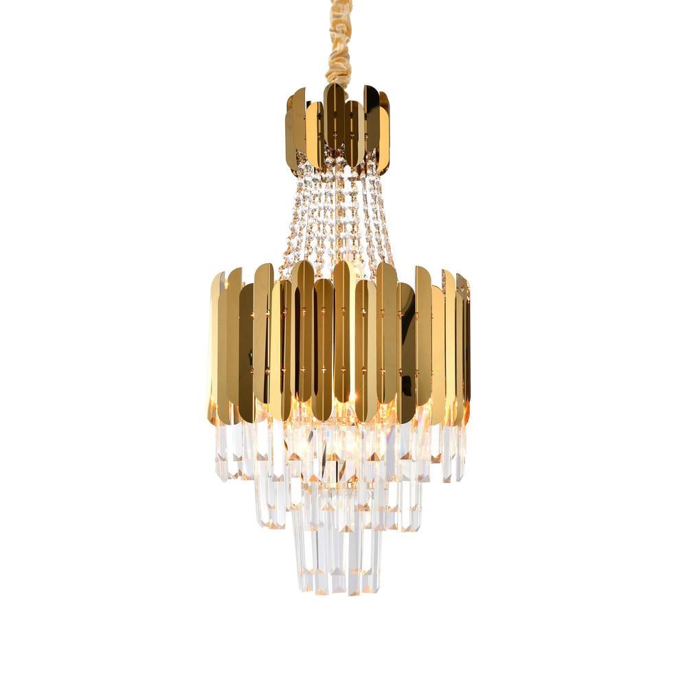 Elegant 16-In Gold Stainless Steel Chandelier with Clear Crystals