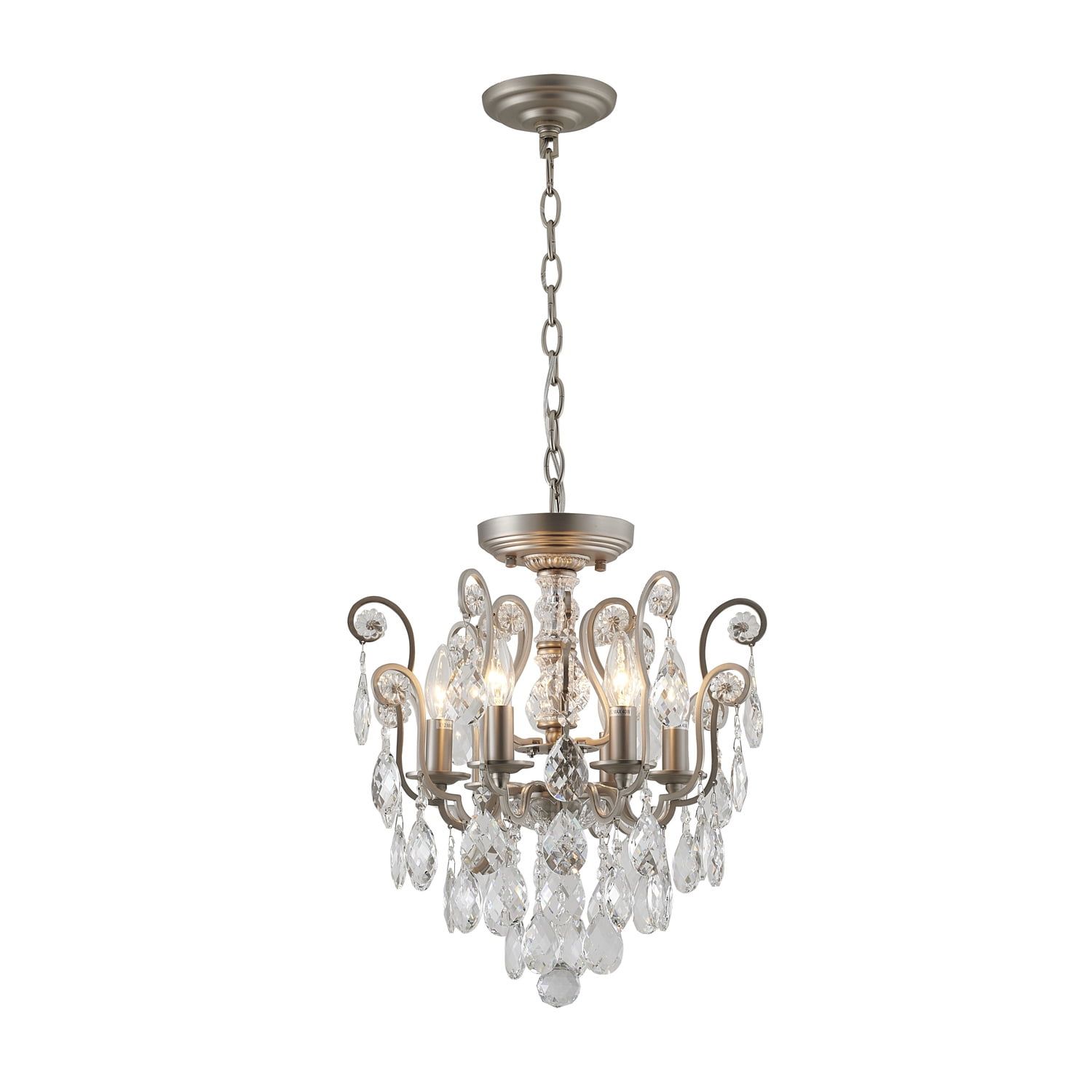 Aurora Brass 16" Mini Plug-in Chandelier with Clear Crystals