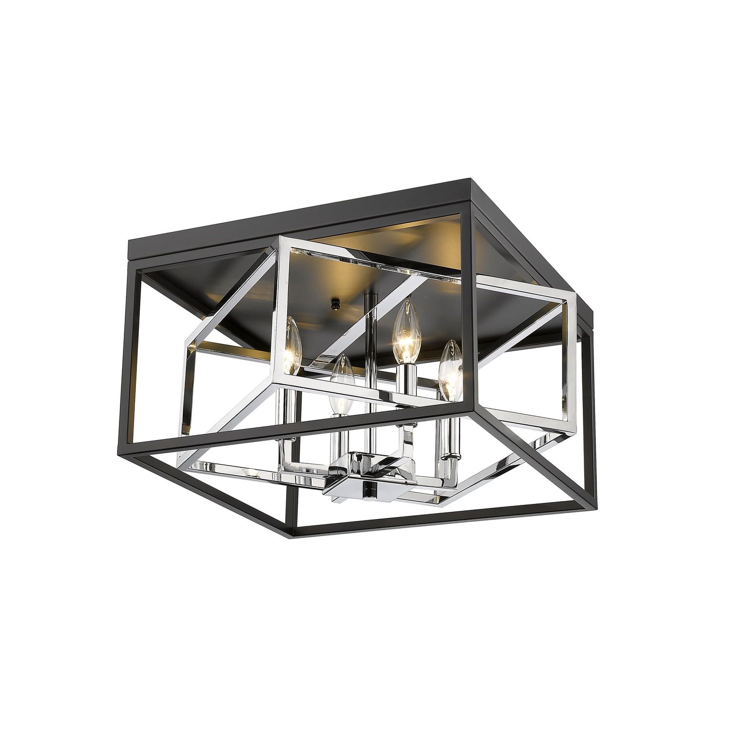 16" Chrome and Black Iron 4-Light Flush Mount