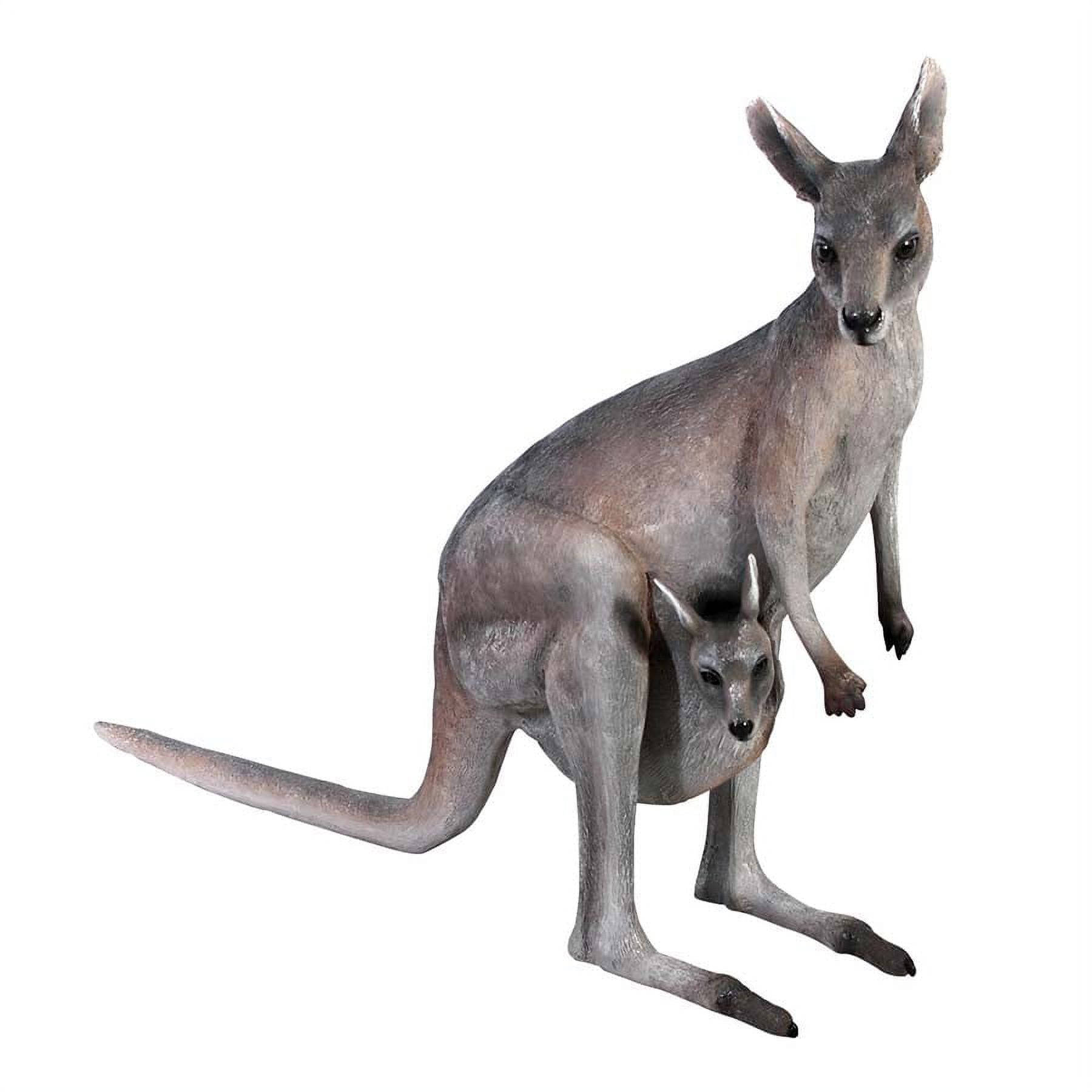 Life-Size Gray Plastic Kangaroo Statue with Joey