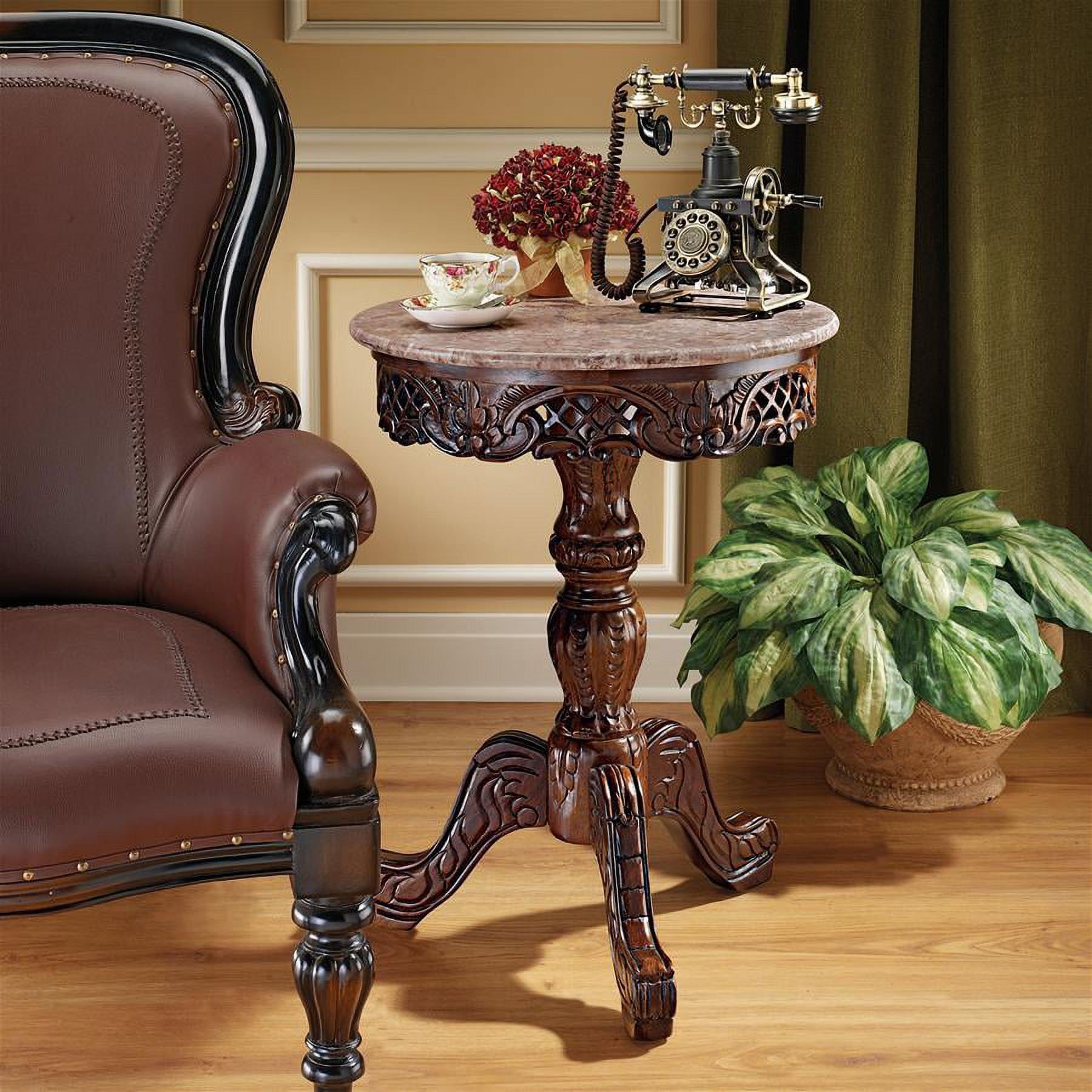 Chantret Rose Marble Top Hardwood Pedestal Table