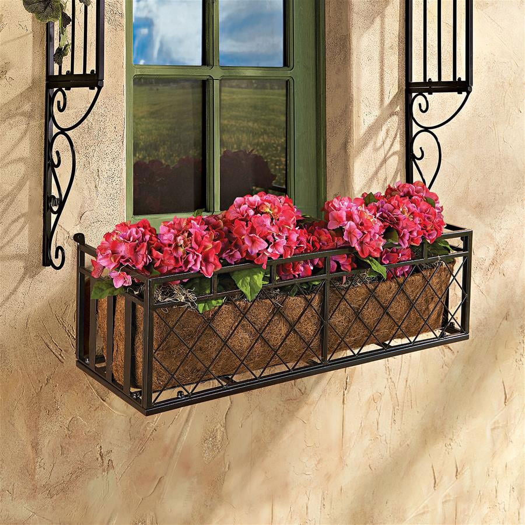 European-Style Black Metal Window Box Planter