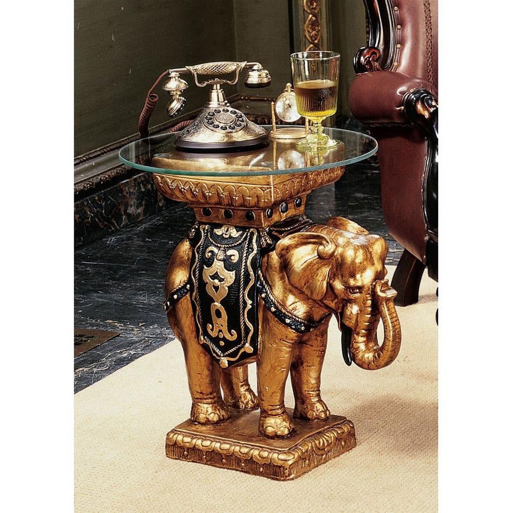 Majestic Maharajah Elephant 18" Glass-Topped Side Table in Black and Gold