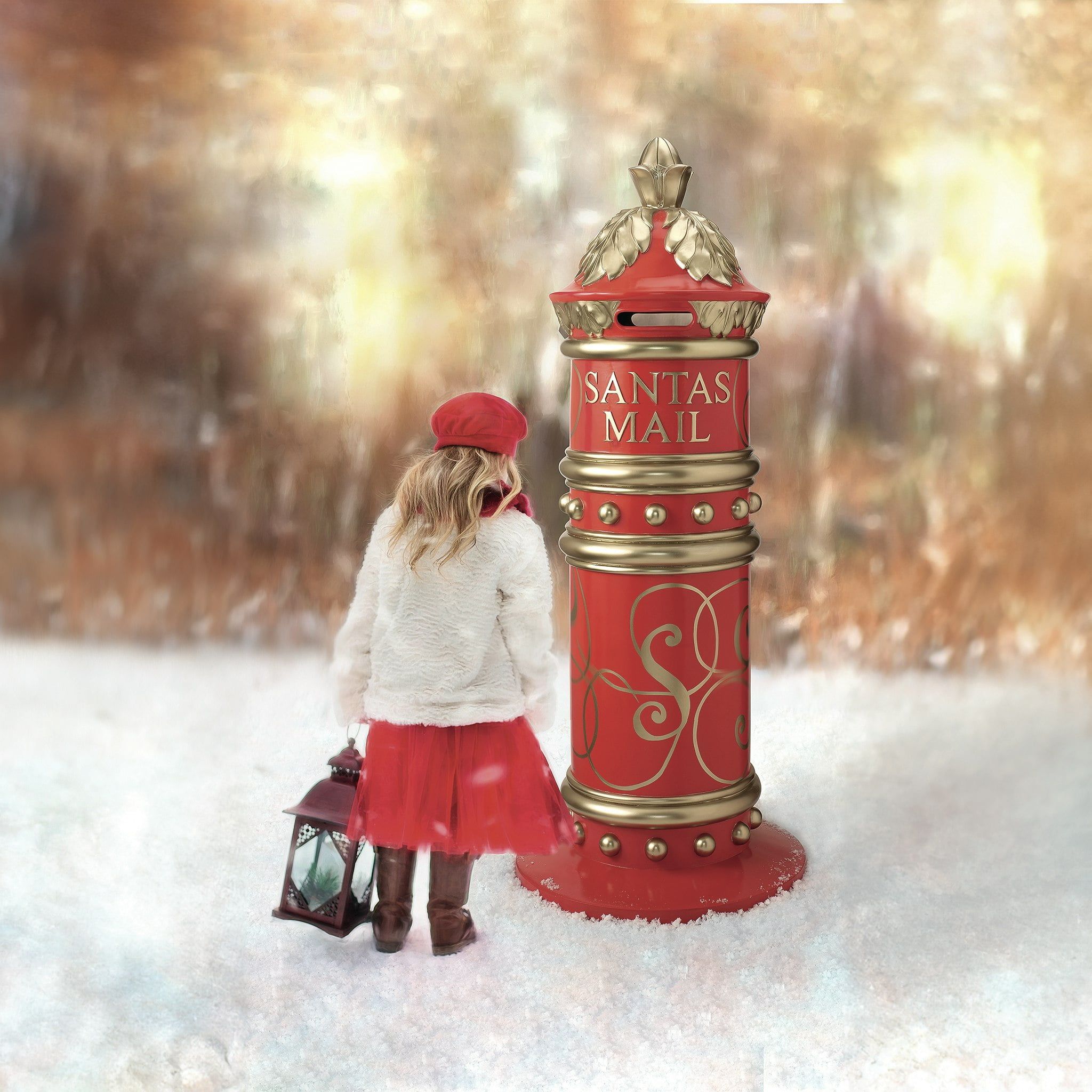 Victorian Red and Gold Lockable Santa Mailbox