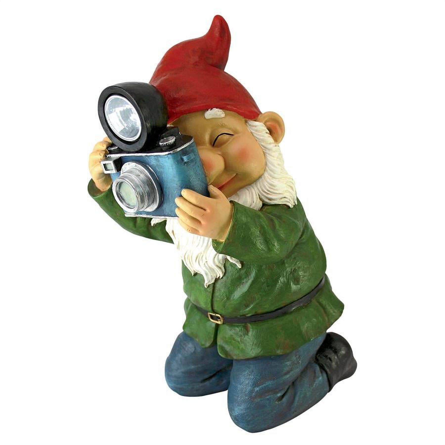 Solar Garden Gnome Statue with Camera and Flash