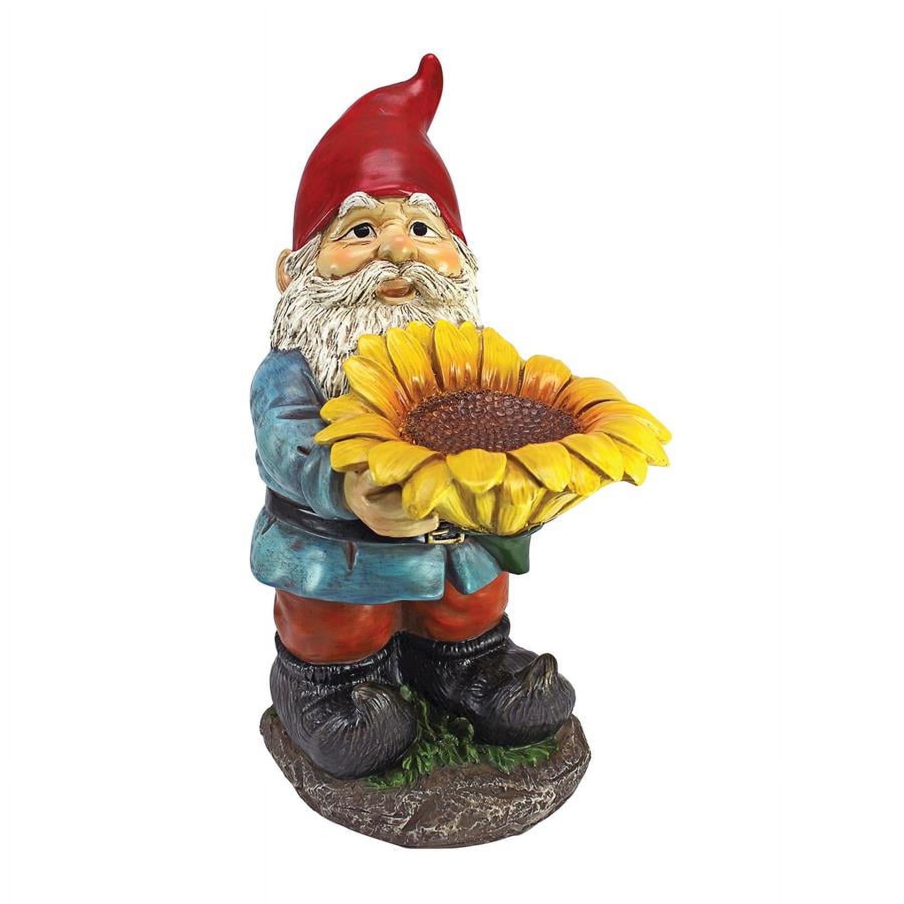 Colorful Resin Garden Gnome with Sunflower Bird Feeder