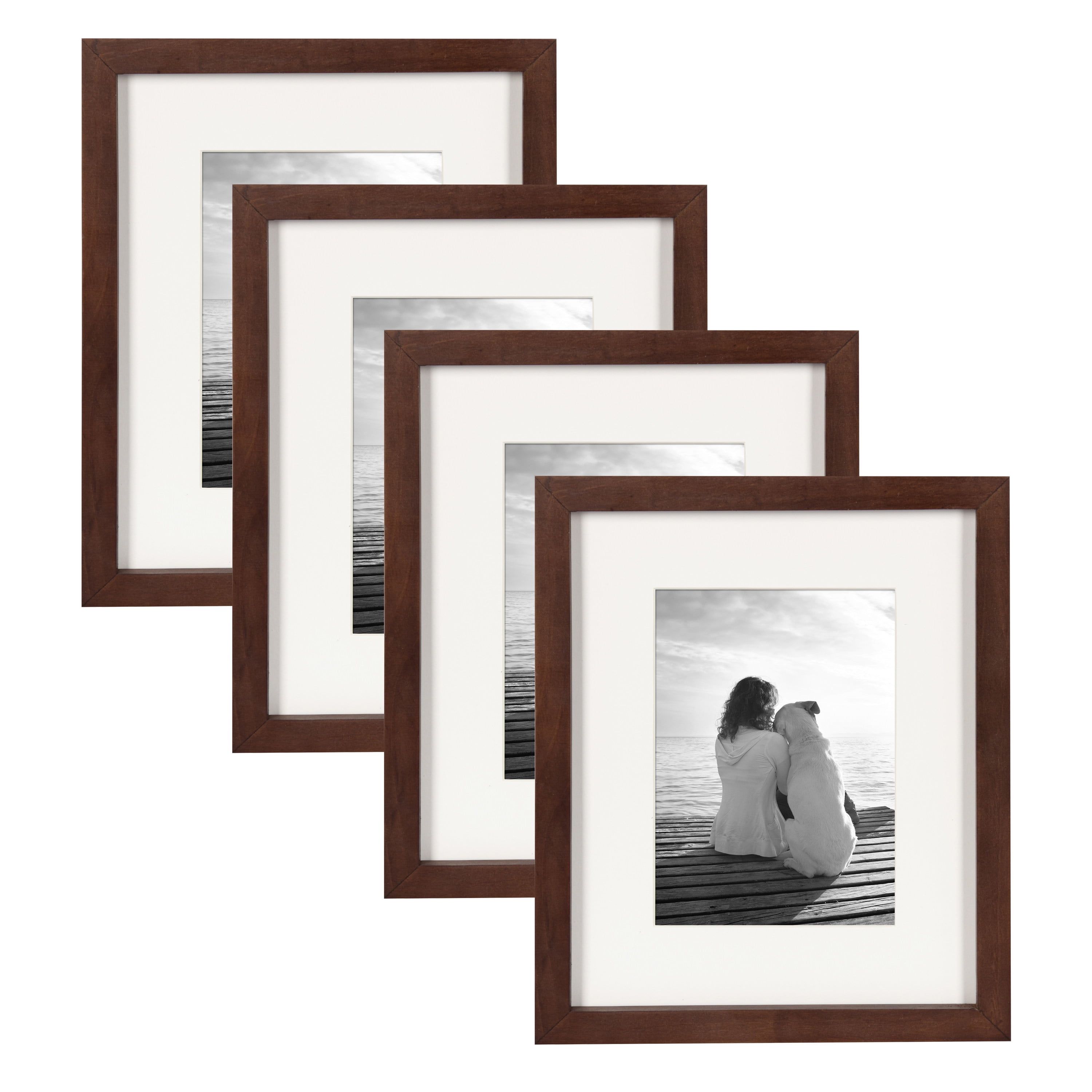 Walnut Brown Wood Photo Frame Set with White Mat, 8x10, Pack of 4