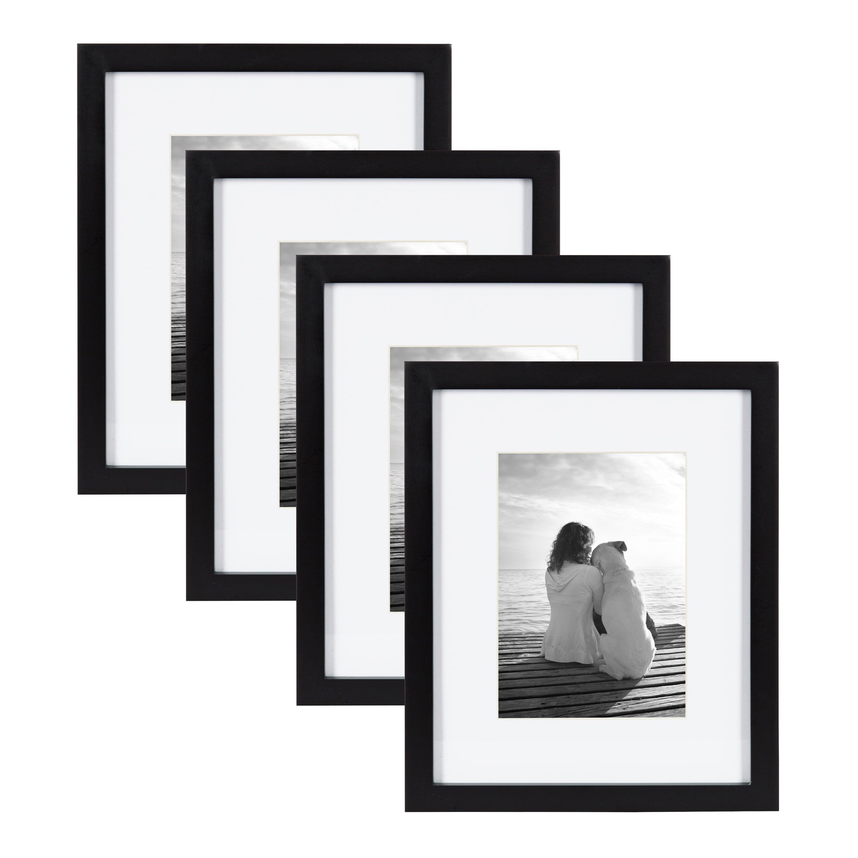 Classic Black Wood Gallery Frame Set for 8x10 or 5x7 Photos, Pack of 4