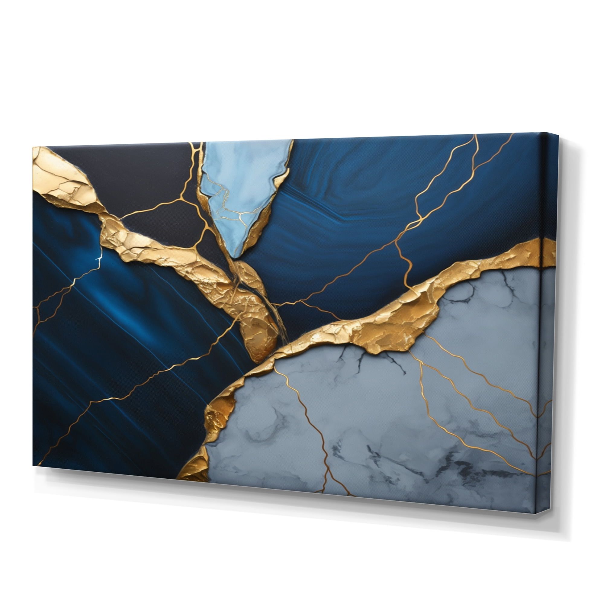 Abstract Geode Blue and Gold Canvas Wall Art, 32 x 16