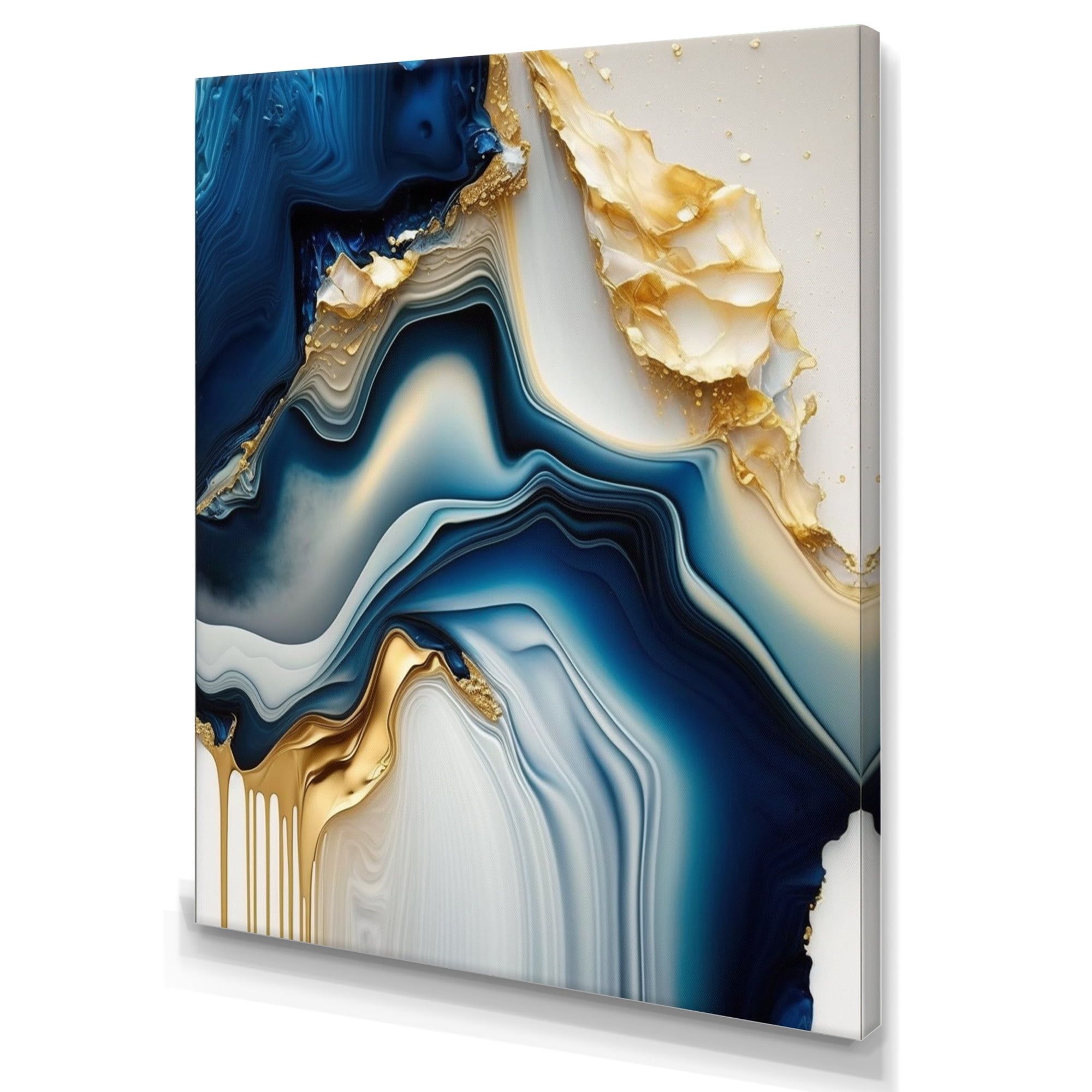 Abstract Geode Gold and Blue Canvas Wall Art, 12 x 20 Inch