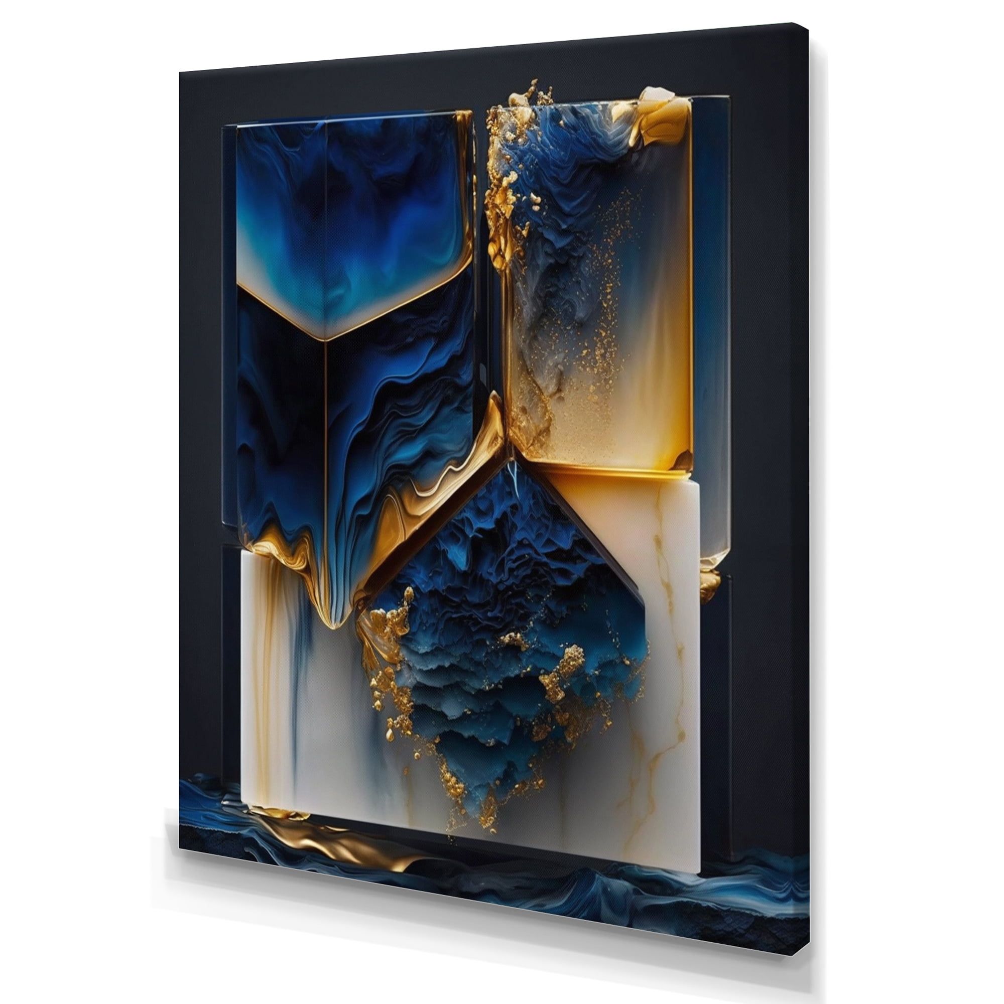 Abstract Geode Blue and Gold Canvas Wall Art, 12 x 20 Inch