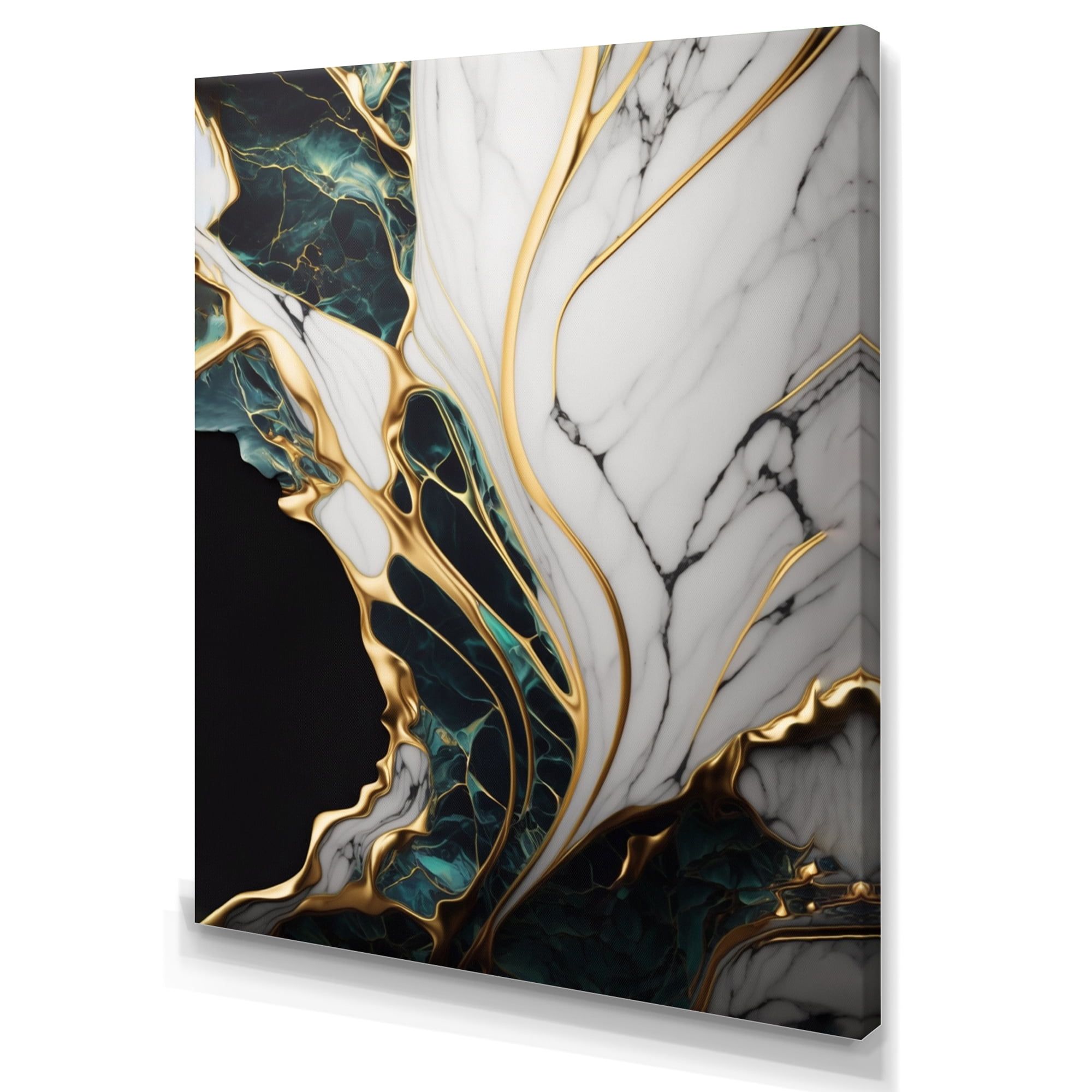 Abstract Gold and Green Marble Canvas Wall Art, 12 x 20