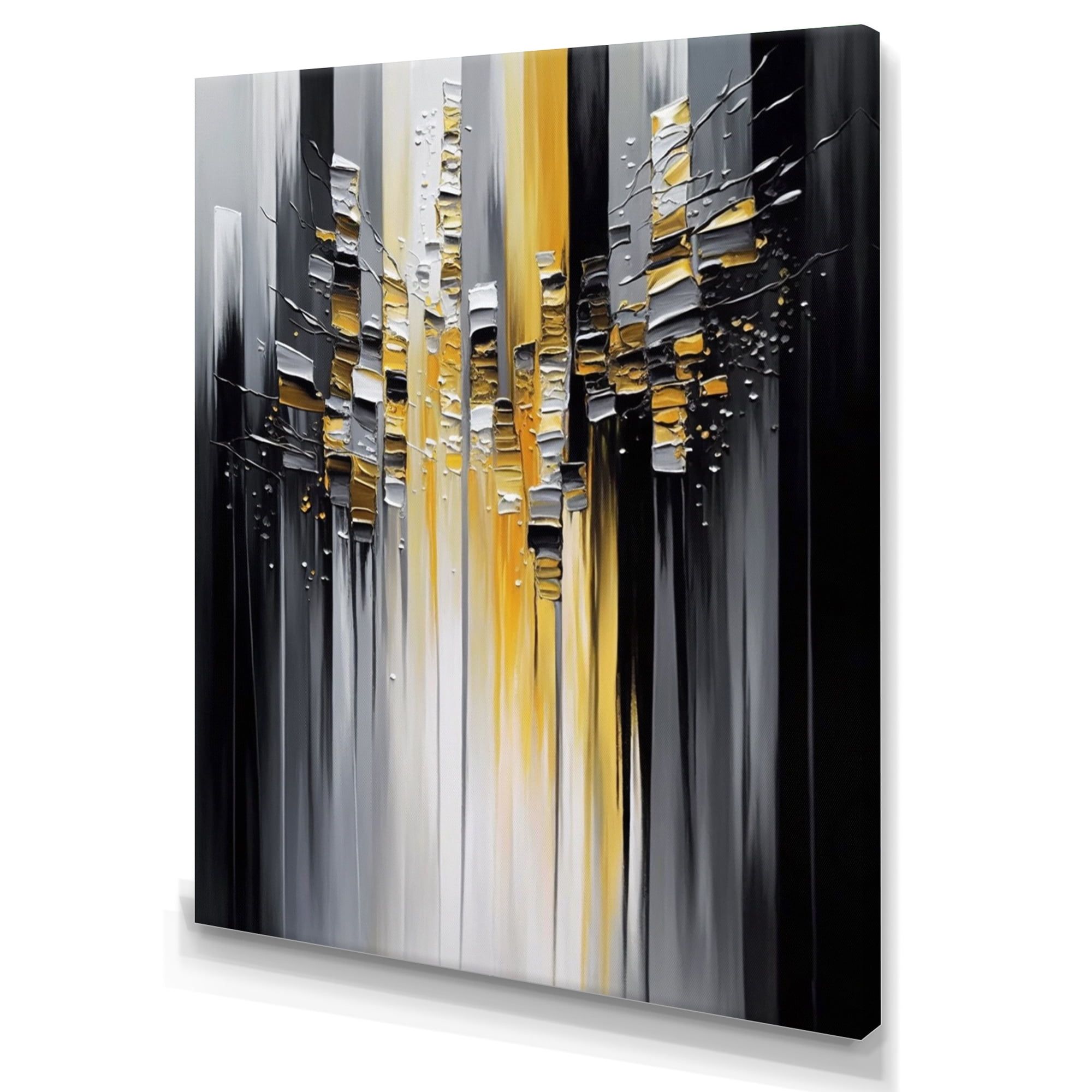 Abstract Geometric Black and Yellow Canvas Wall Art, 12 x 20