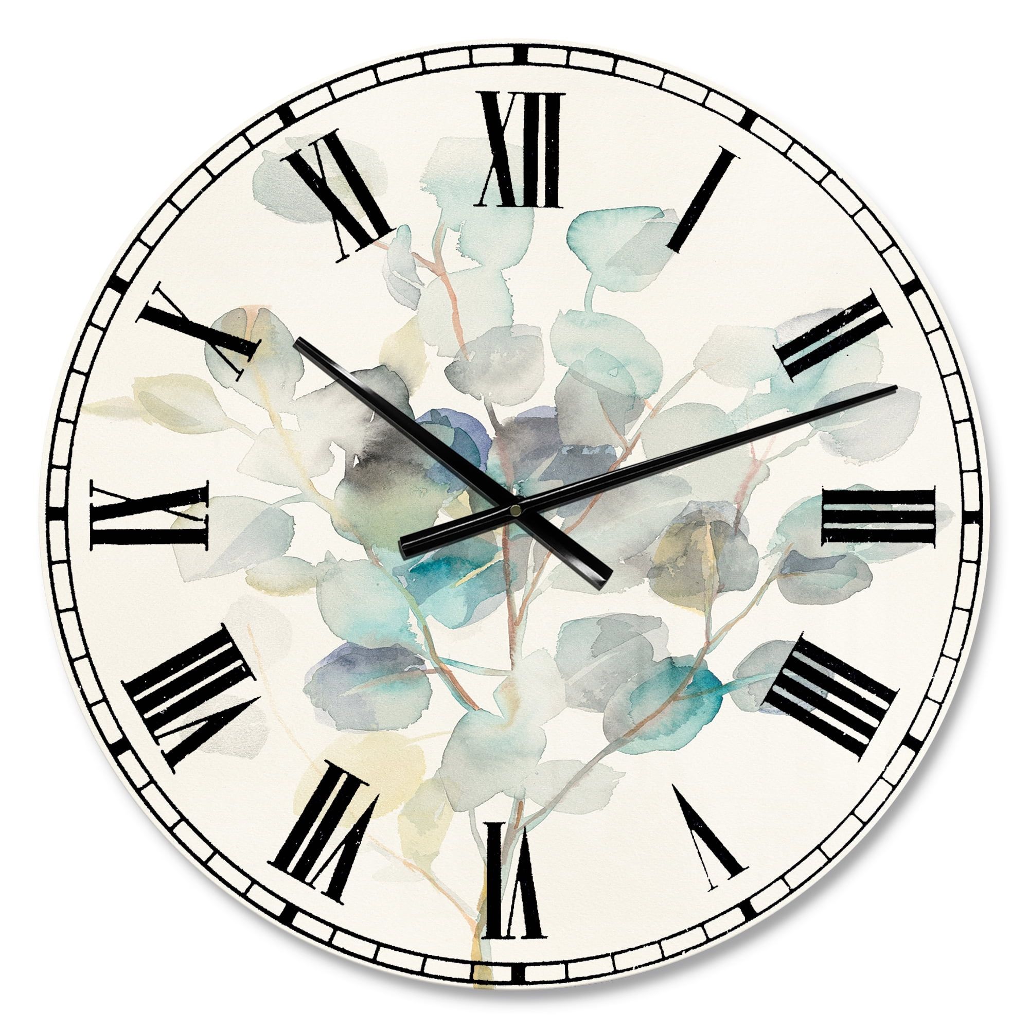 Oversized Eucalyptus Leaves Black and White Aluminum Wall Clock