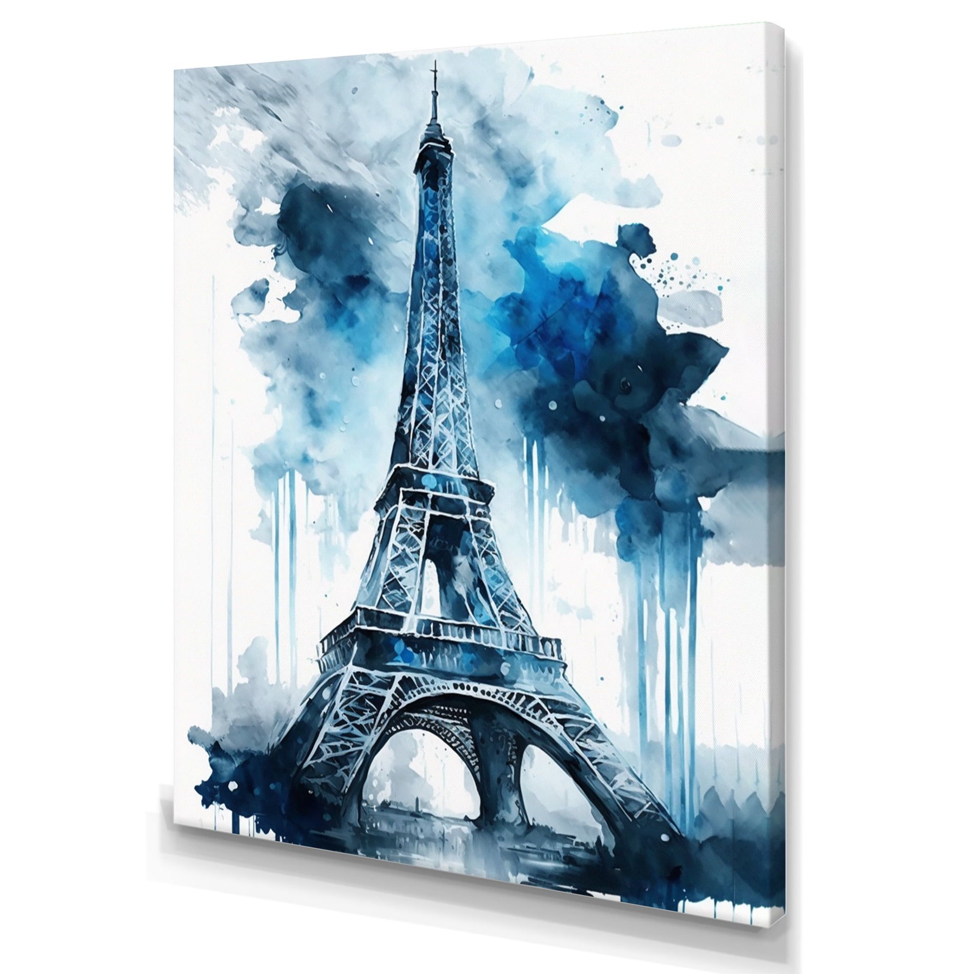 Paris Eiffel Tower Blue and White Canvas Wall Art 12x20