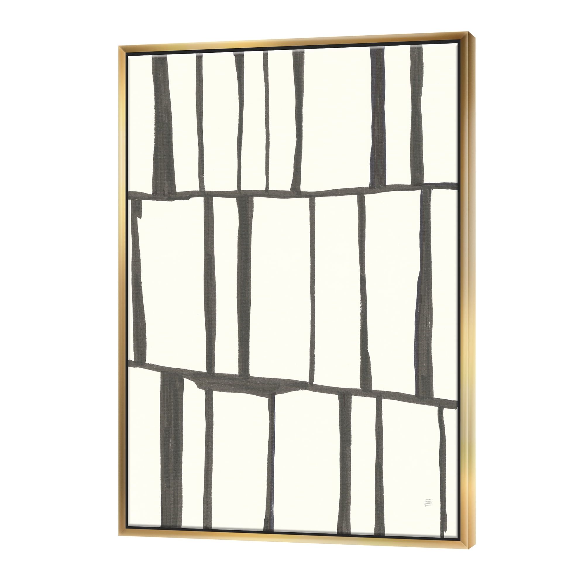 Minimalist Black and White Abstract Canvas with Gold Frame