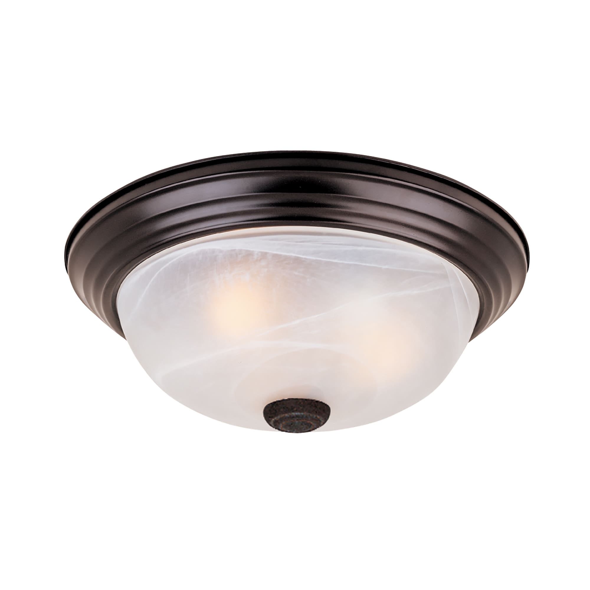 Rustic Bronze 15'' Flush Mount Ceiling Light with Alabaster Glass Shade