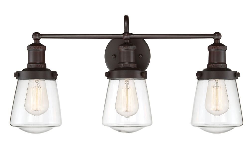Taylor Satin Bronze 22.75" Industrial Vanity Light with Clear Glass Shades