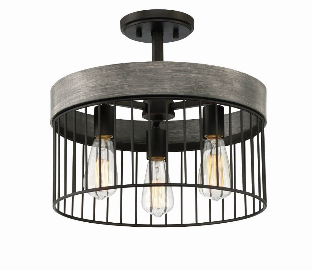 Matte Black 3-Light Semi Flush Mount Ceiling Light