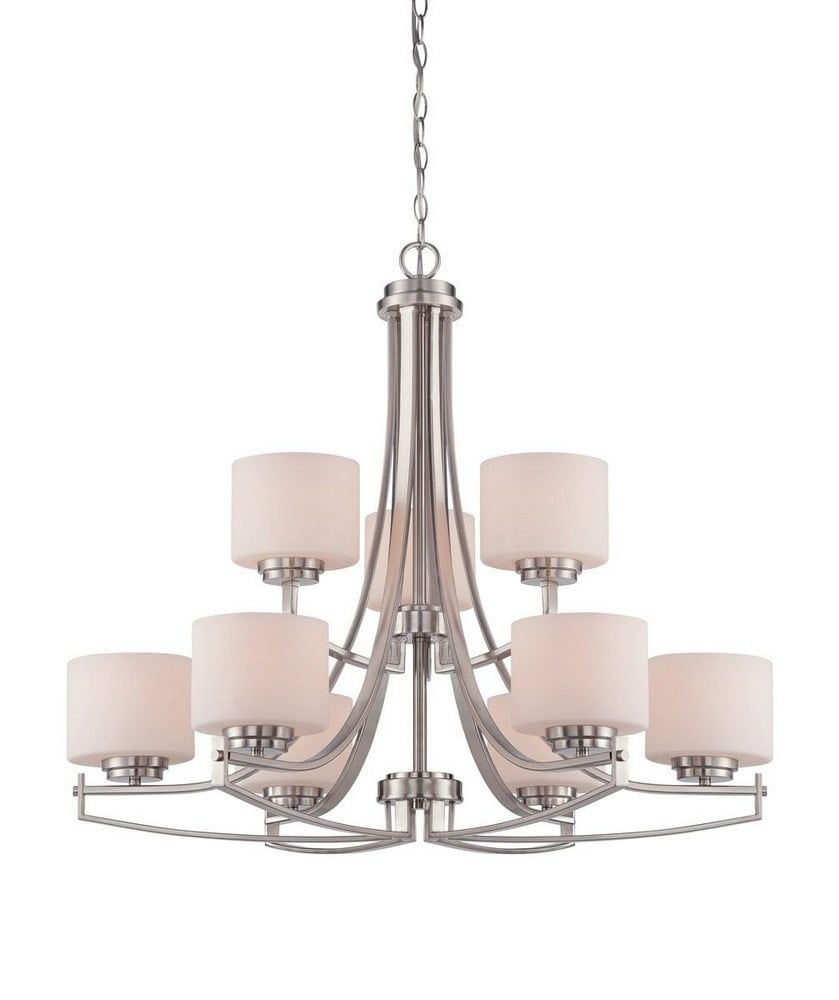 Axel Satin Platinum 9-Light Chandelier with White Glass Shades