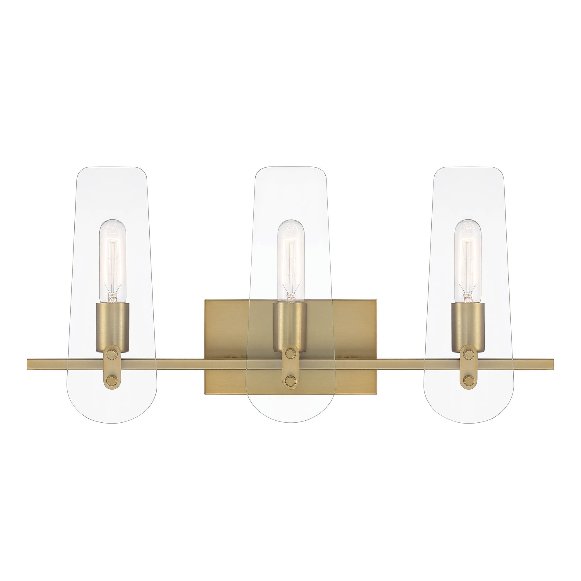 Bergen Beach Brushed Gold 3-Light Vanity with Clear Glass Shades