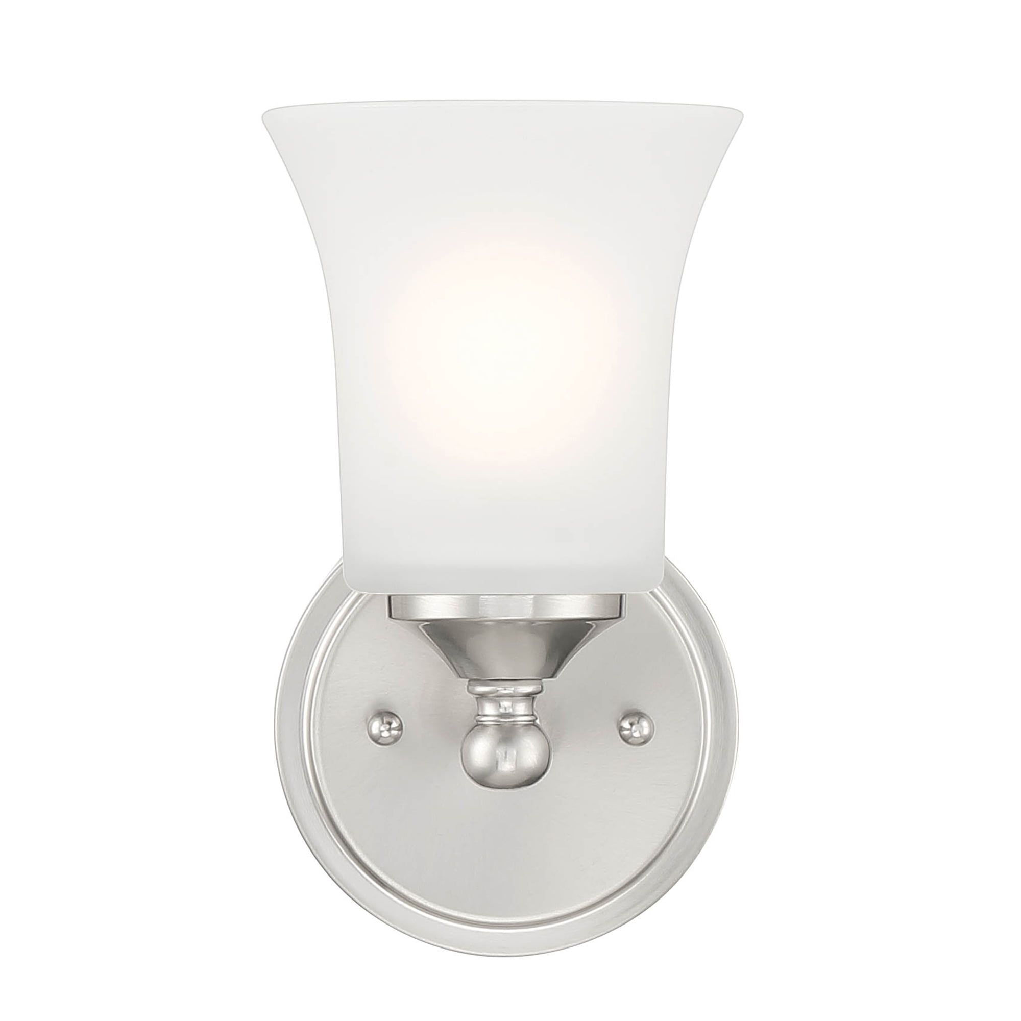 Transitional Flared Frosted Glass & Brushed Nickel Sconce, 9.5" Height