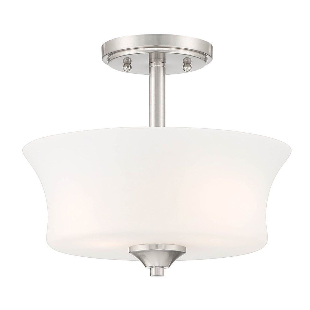 Brushed Nickel 12" Drum Glass Semi-Flush Mount Ceiling Light