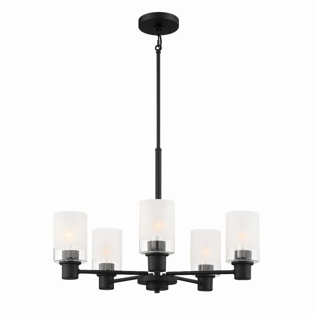 Matte Black Steel 5-Light Chandelier with Clear Glass Shades