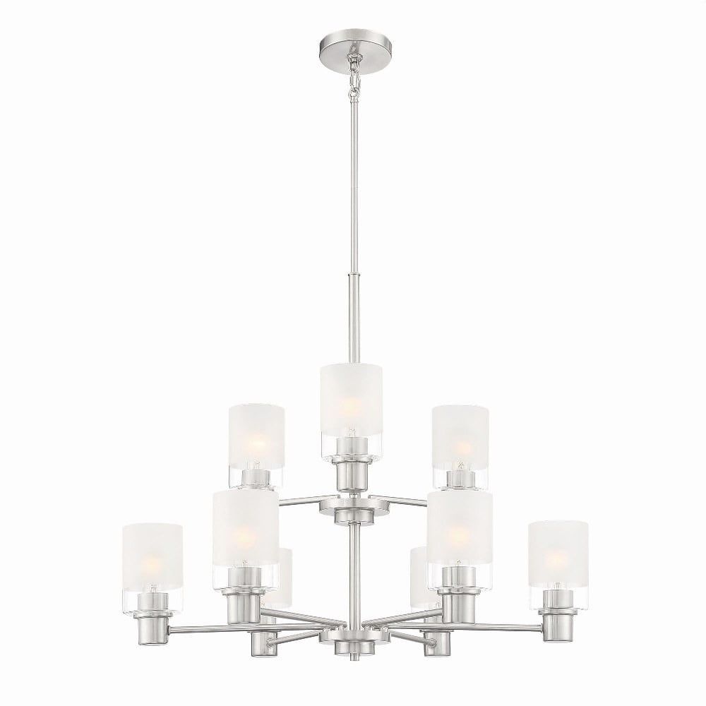 Cedar Lane Brushed Nickel 9-Light Chandelier with Clear and Etched Glass