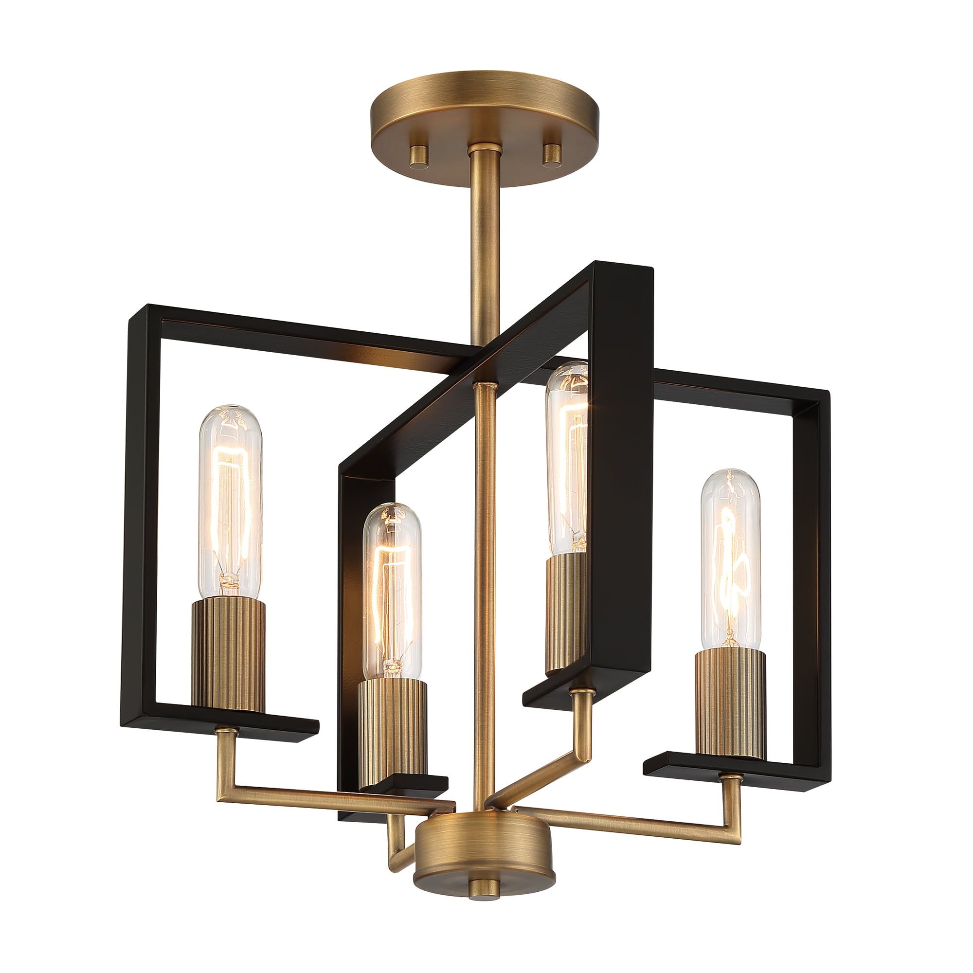 Chicago PM 16" Angular Black and Brass Semi-Flush Ceiling Light